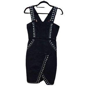 NWOT Kendall & Kylie Denim Silver Studded Dress - Black - Size S